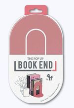 Soporta Libros: The Pop Up Blush, a stylish book support with a modern blush design, holding a stack of books on a wooden she
