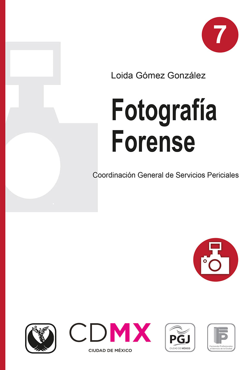 Portada del libro FOTOGRAFIA FORENSE, destacando su título y diseño sobrio.