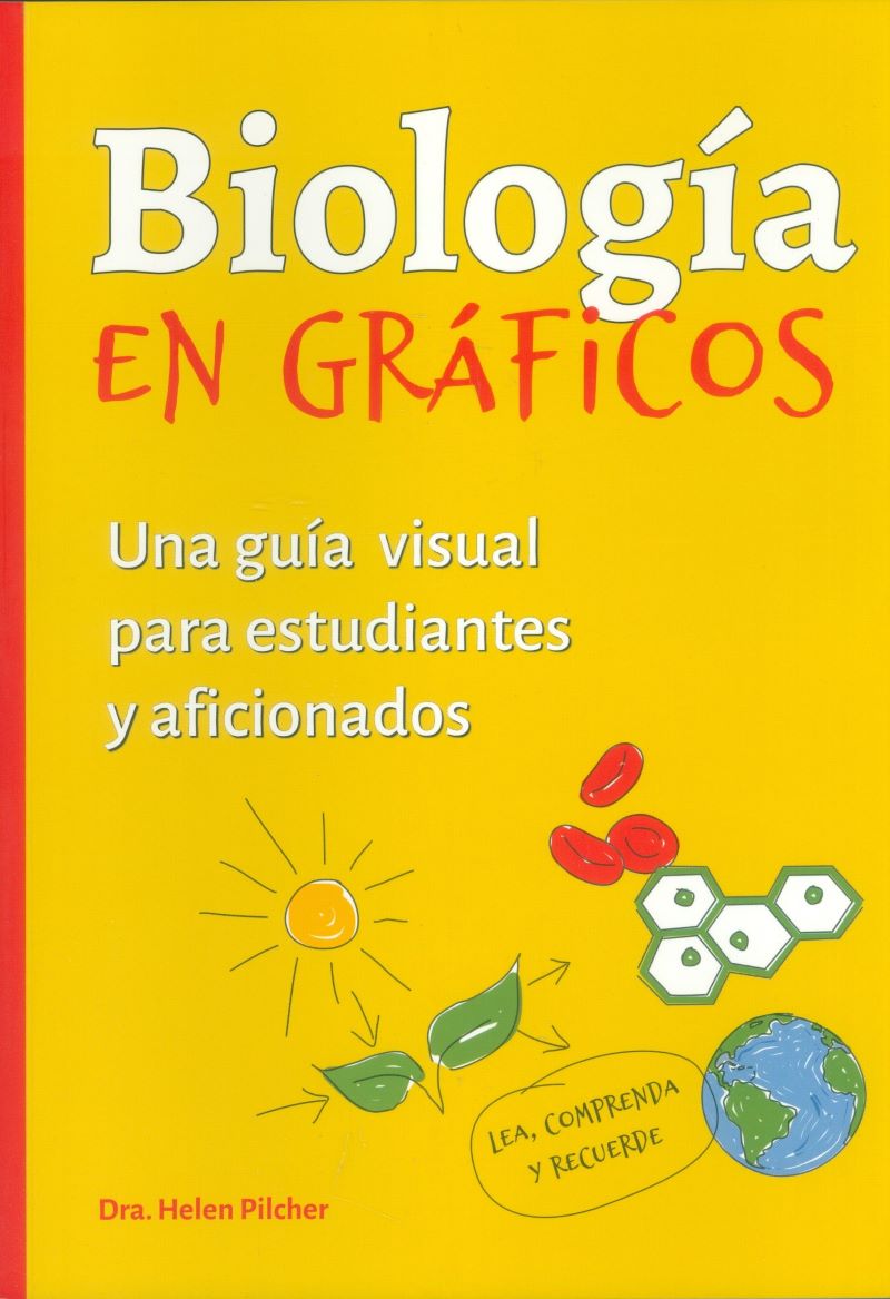 Portada del libro Biología En Gráficos, con ilustraciones científicas y colores vibrantes.