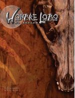 Portada de Hombre Lobo: El Exilio, con un diseño bitono y la ilustración de una figura lobuna, tapa dura.