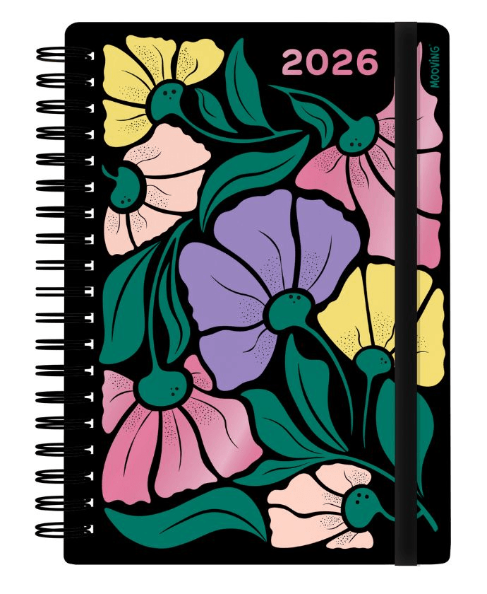Agenda 2026 Garden con Colores Vibrantes, tapa floral con Laca Sectorizada y Stamping, detalles premium.