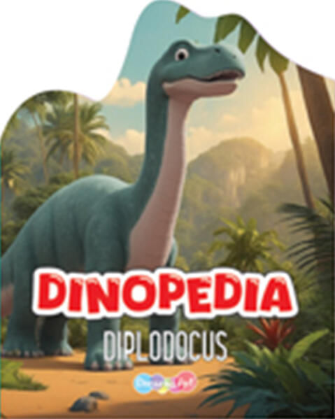 Portada del libro 'Diplodocus' con una ilustración de un dinosaurio de cuello largo en un entorno prehistórico